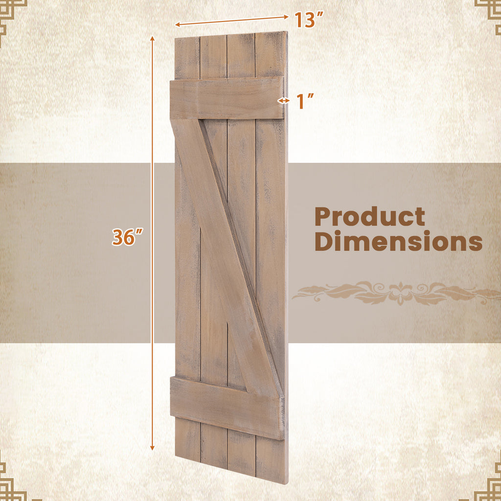 Farmhouse Paulownia Wood Window Shutters Set of 2 - Light Brown, 36x13 Inch