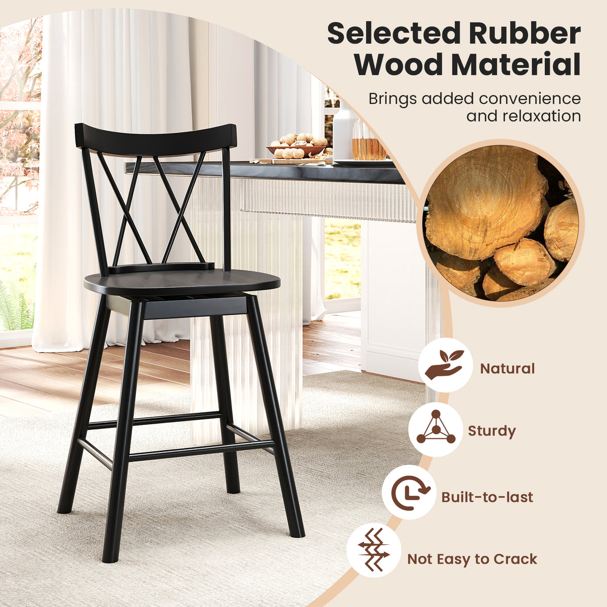 Set of 2 Windsor Bar Stools 24" - Ergonomic Backrest