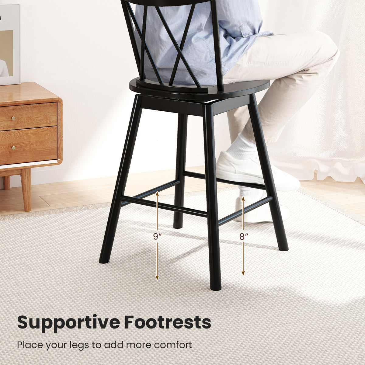 Set of 2 Windsor Bar Stools 24" - Ergonomic Backrest