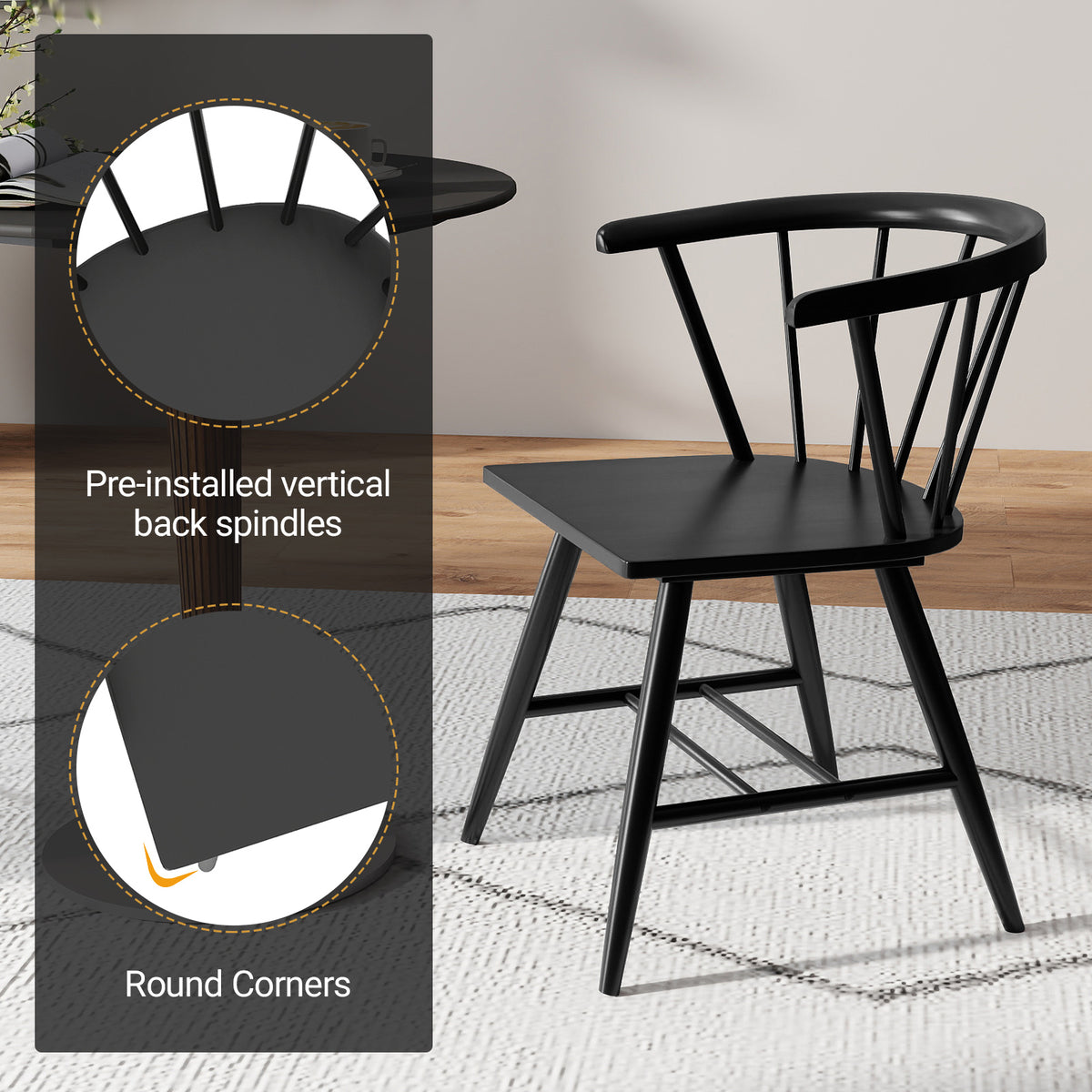 Windsor Dining Chair Set of 2, Black – Mid-Century Modern