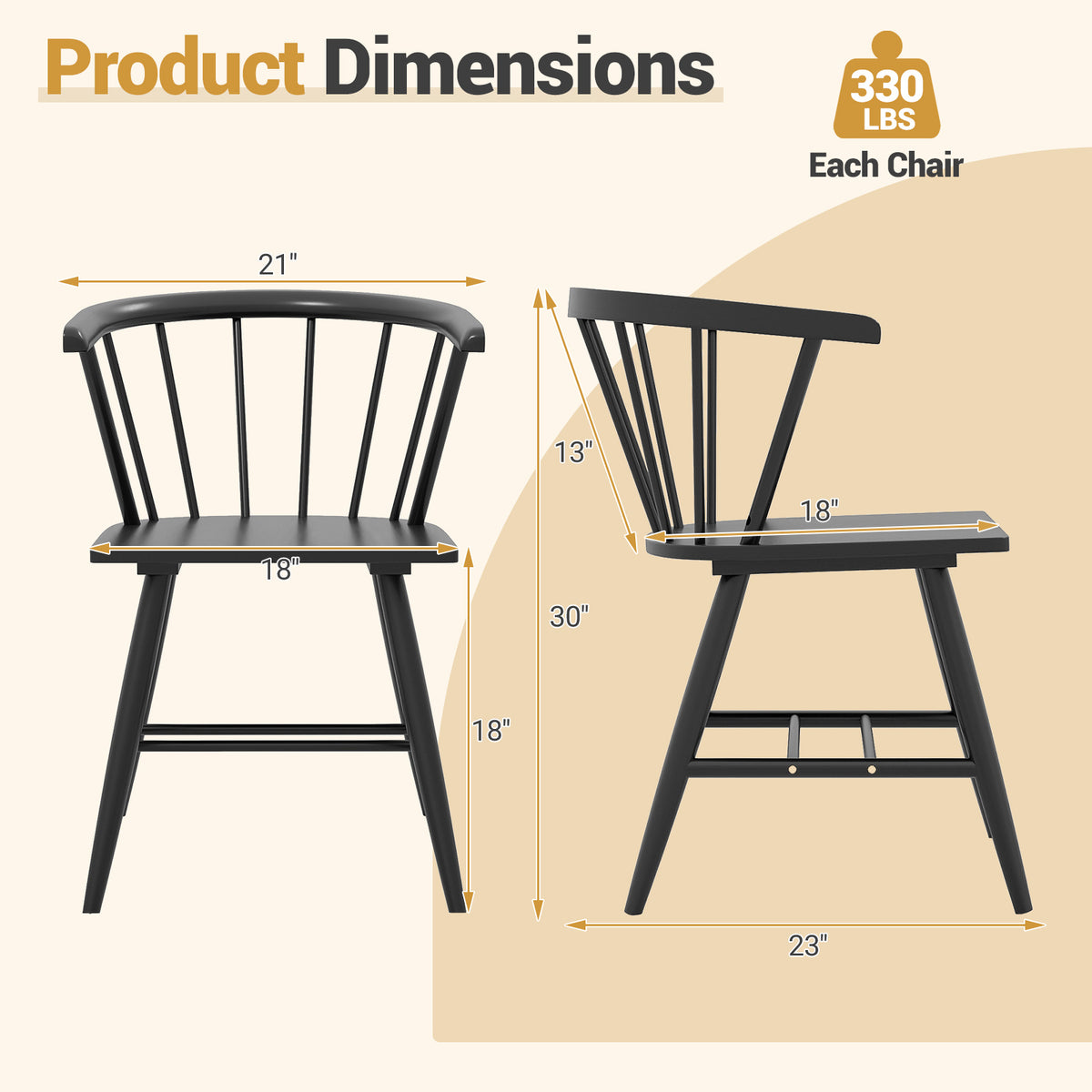 Windsor Dining Chair Set of 2, Black – Mid-Century Modern