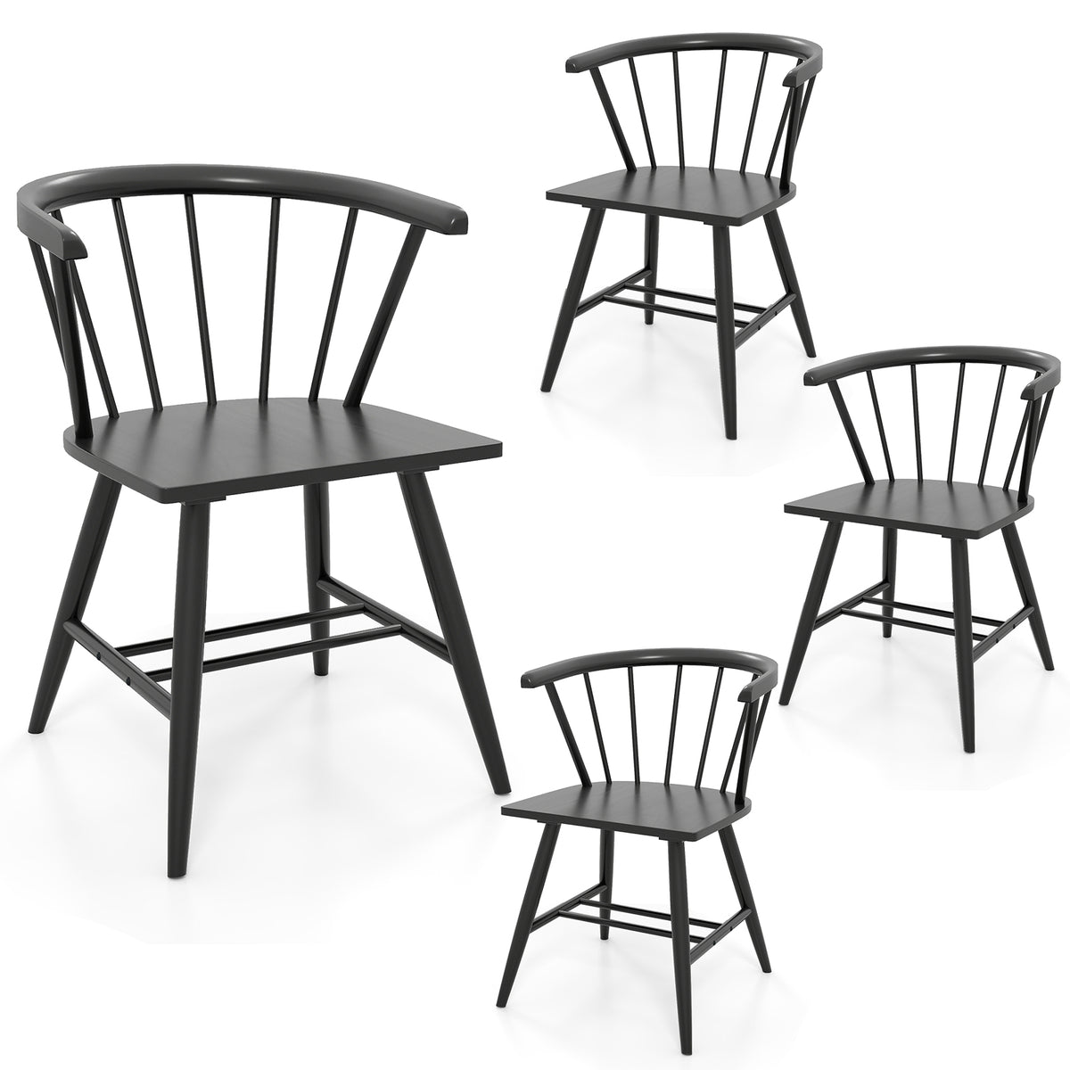 Windsor Dining Chair Set of 4, Black – Mid-Century Modern
