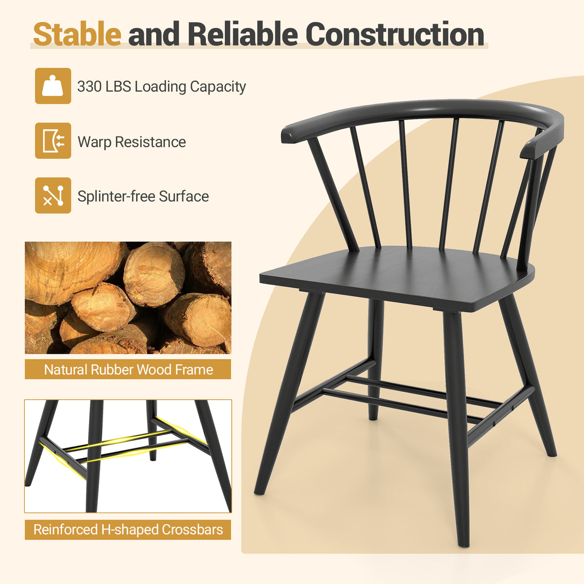 Windsor Dining Chair Set of 4, Black – Mid-Century Modern