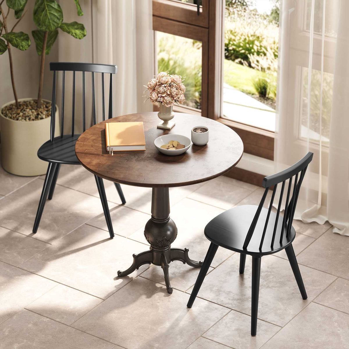 Windsor Dining Chair Set of 2, Black – Rubber Wood