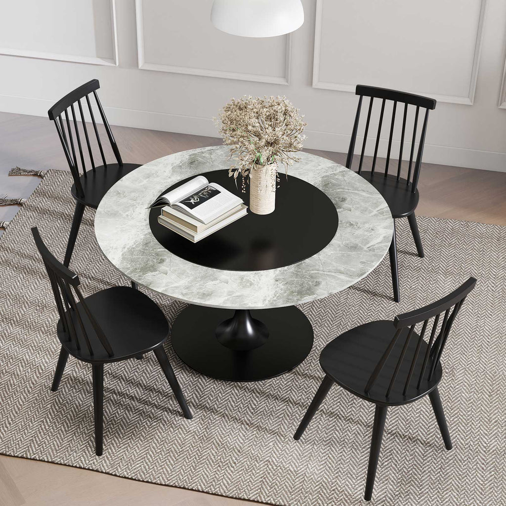Windsor Dining Chair Set of 2, Black - Rubber Wood