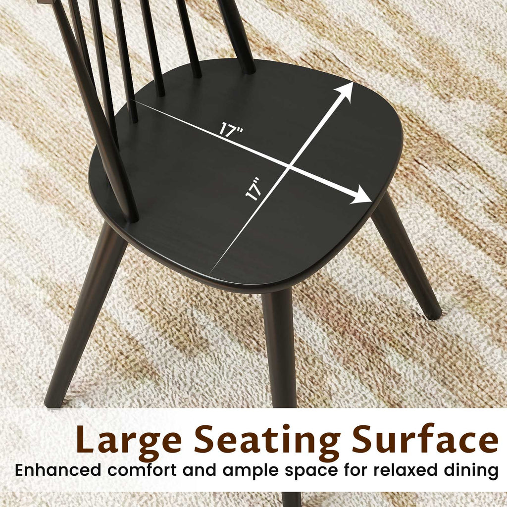 Windsor Dining Chair Set of 2, Black - Rubber Wood