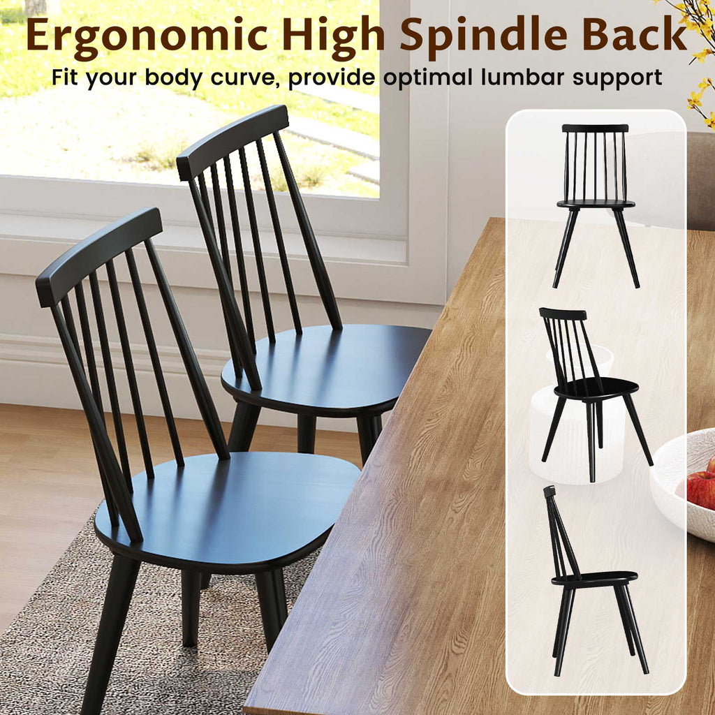 Windsor Dining Chair Set of 2, Black - Rubber Wood