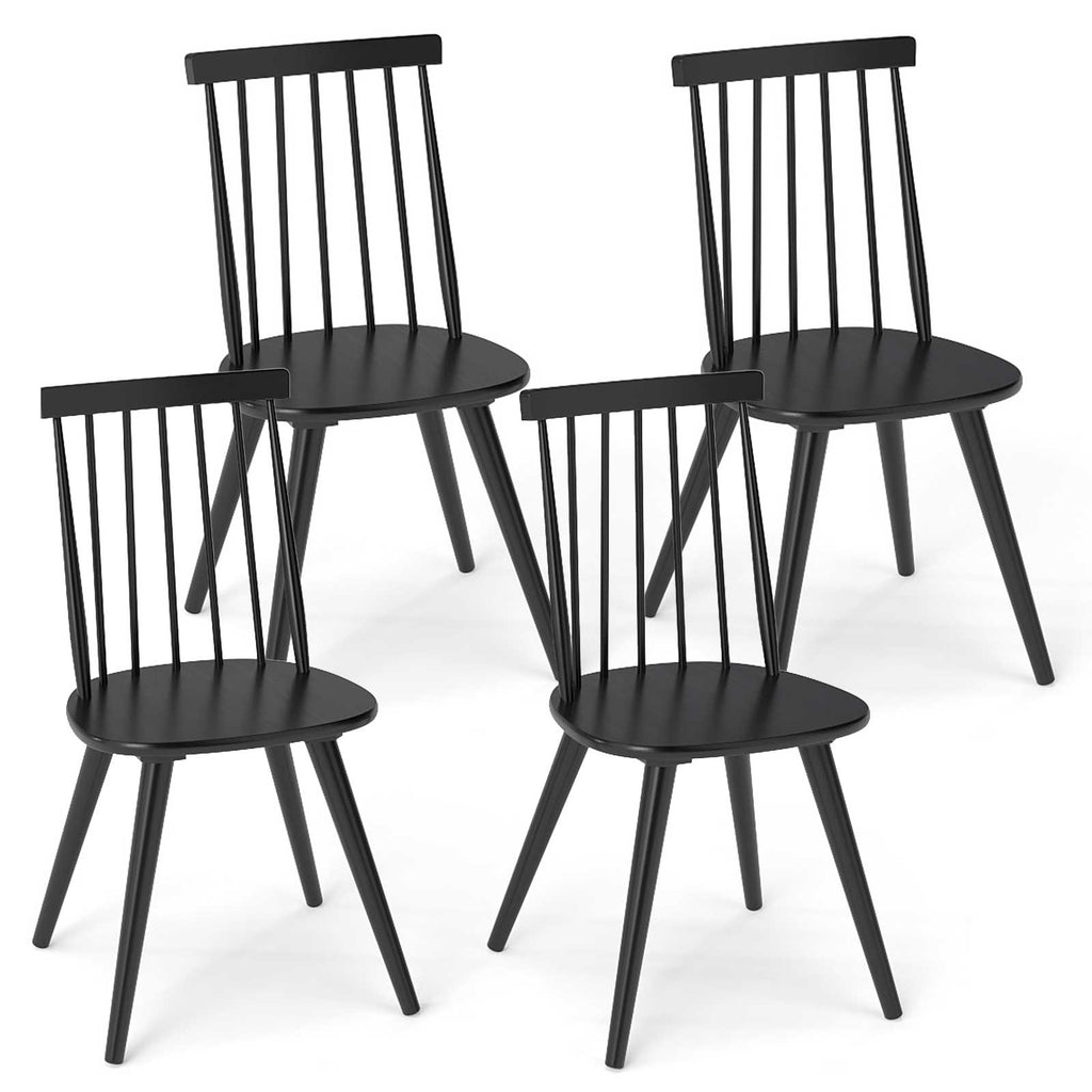 Windsor Dining Chair Set of 4, Black - Solid Rubber Wood