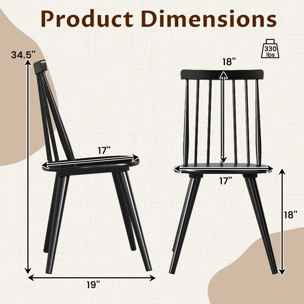 Windsor Dining Chair Set of 4, Black - Solid Rubber Wood