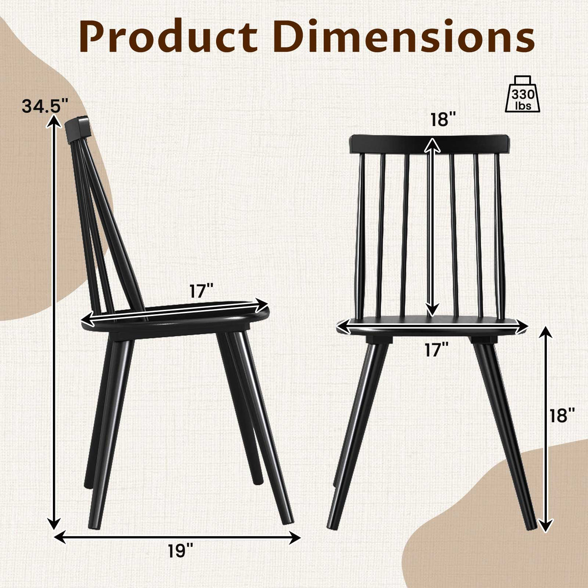Windsor Dining Chair Set of 4, Black - Solid Rubber Wood