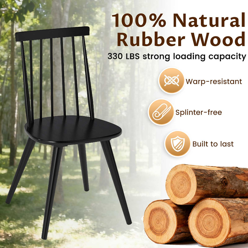 Windsor Dining Chair Set of 4, Black - Solid Rubber Wood