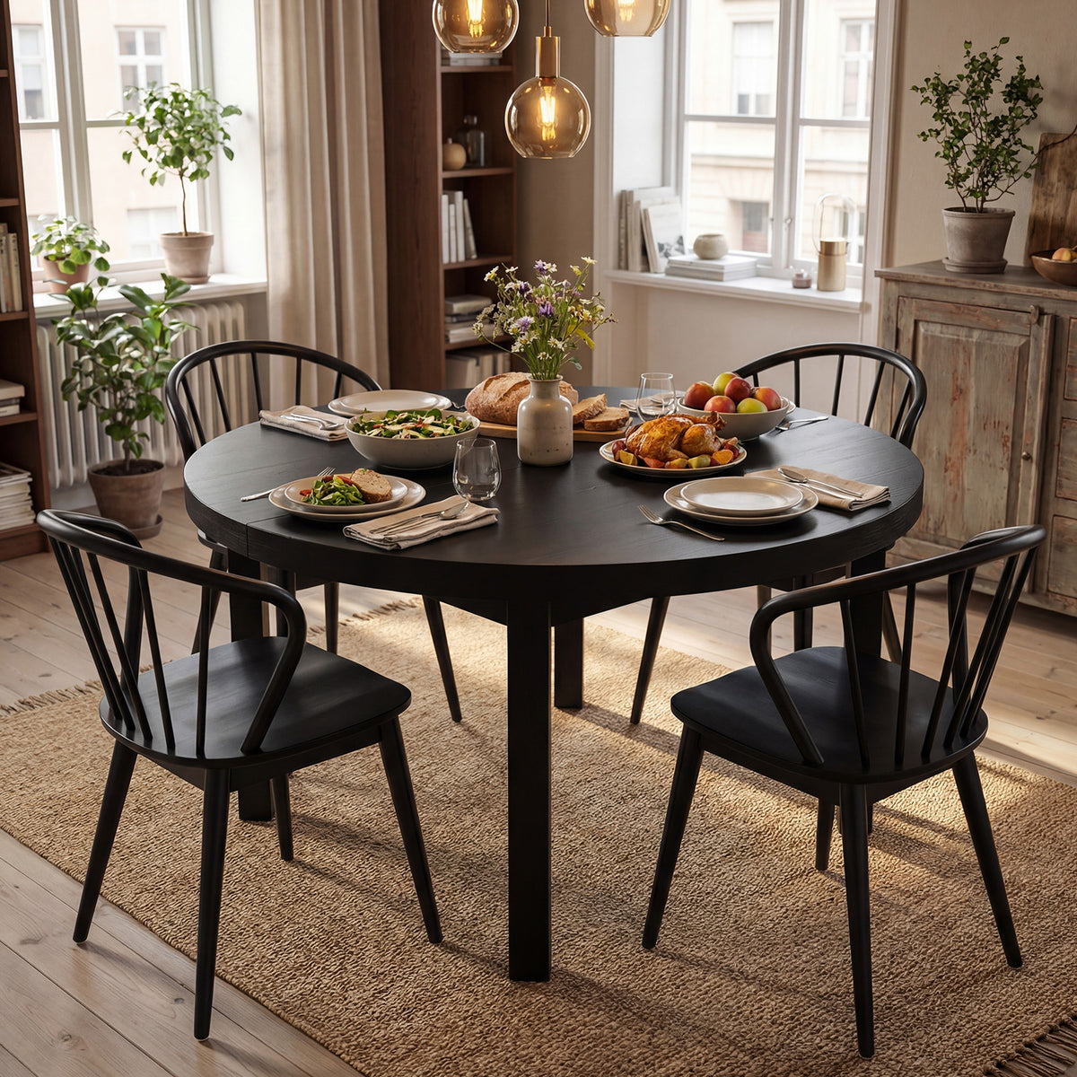 Windsor Dining Chairs Set of 4 – Black Spindle