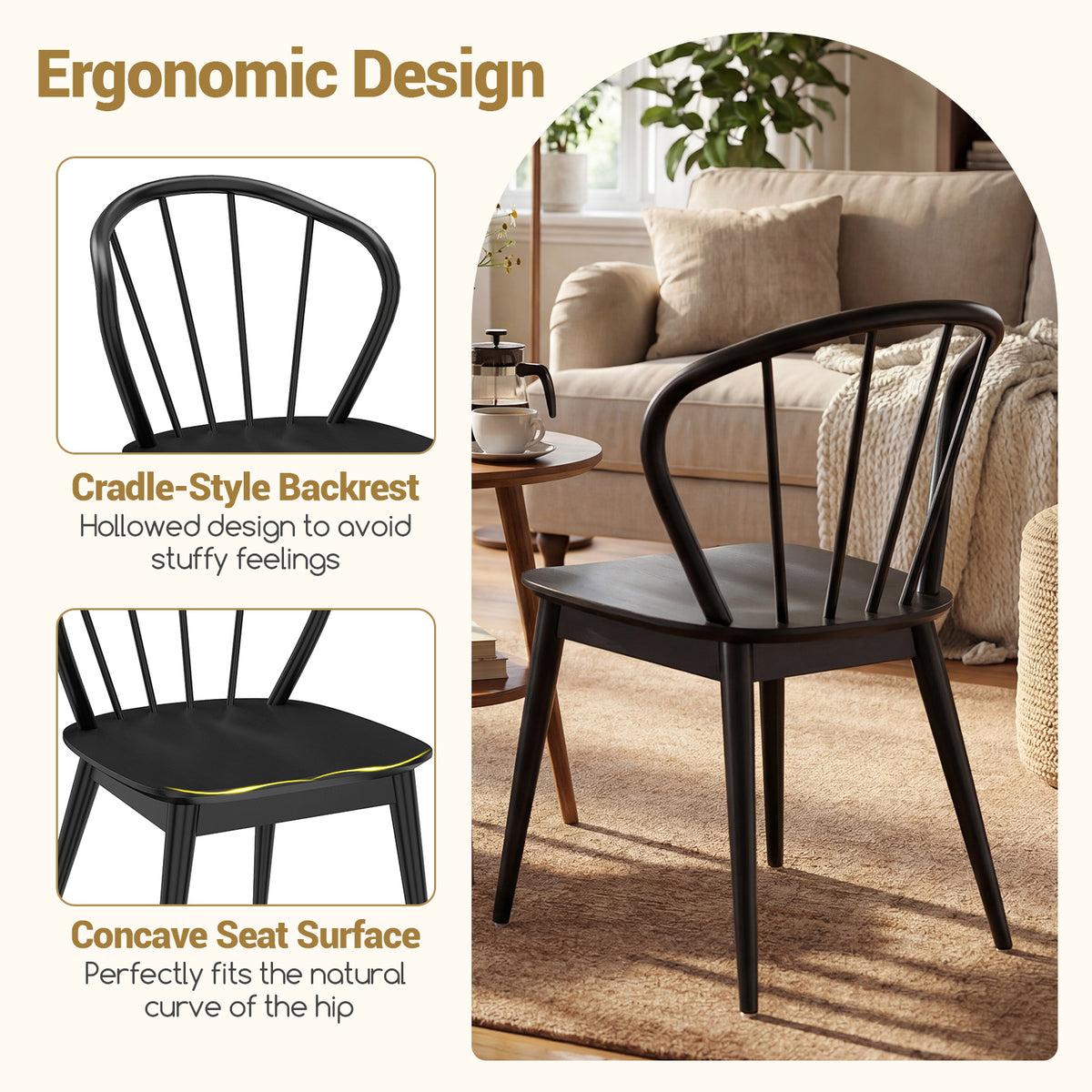 Windsor Dining Chairs Set of 4 – Black Spindle