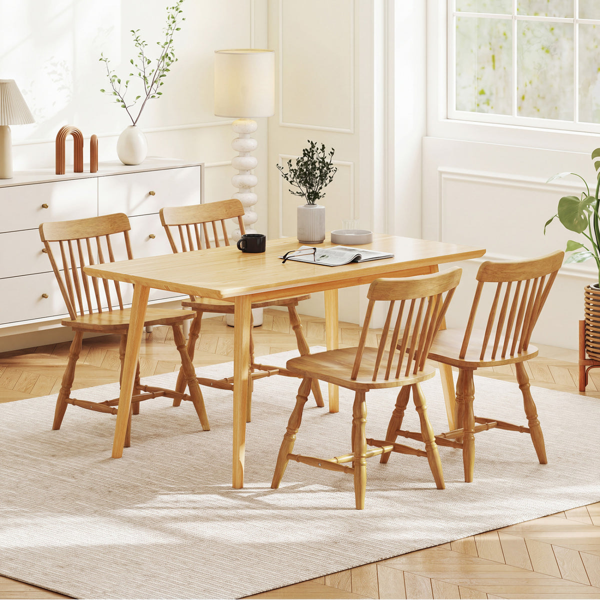 Windsor Dining Chairs Set of 2 with Spindle Back - Natural
