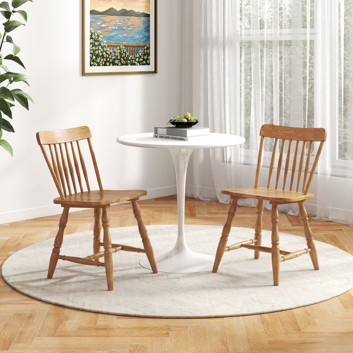 Windsor Dining Chairs Set of 2 with Spindle Back - Natural