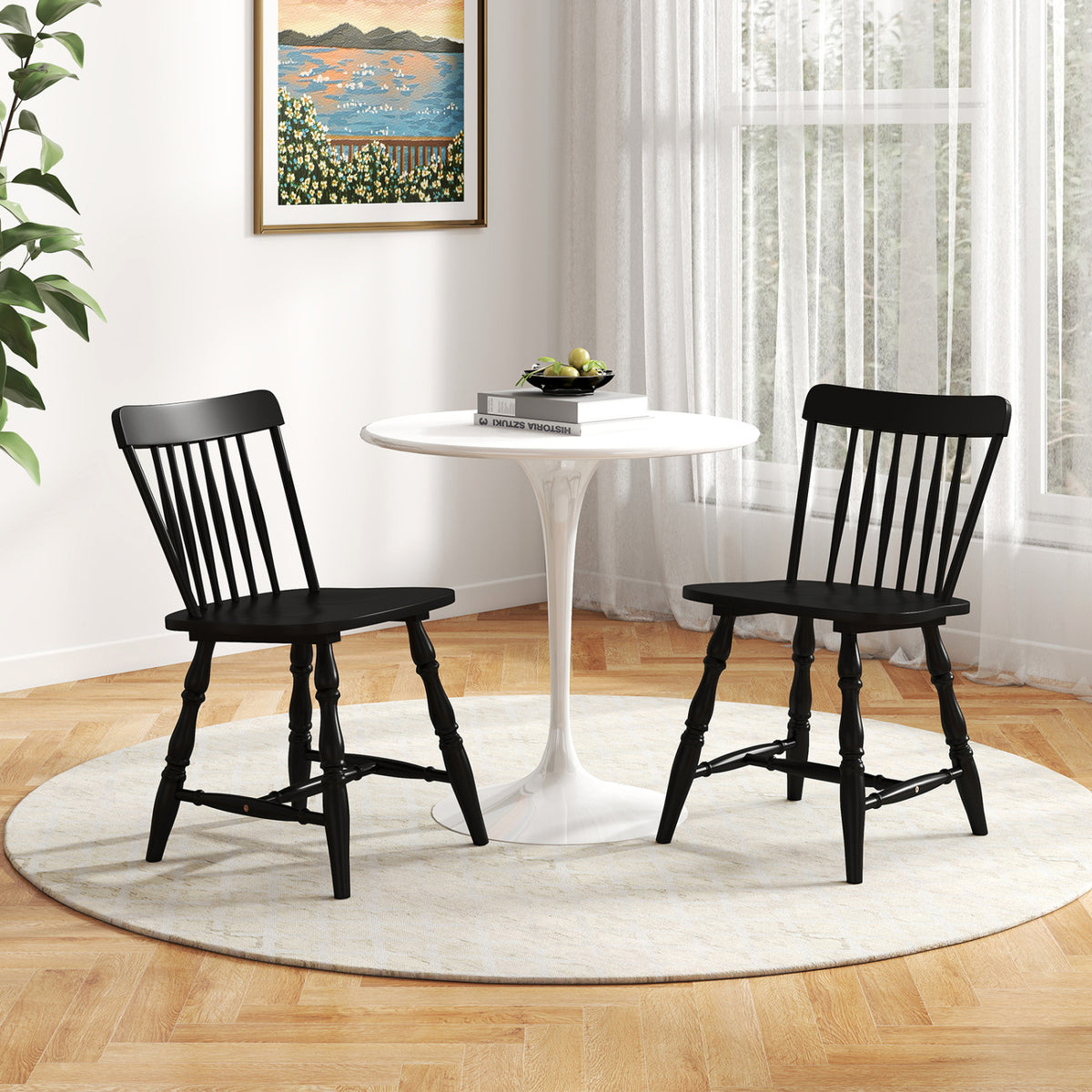 Windsor Dining Chairs Set of 2 with Spindle Back - Natural