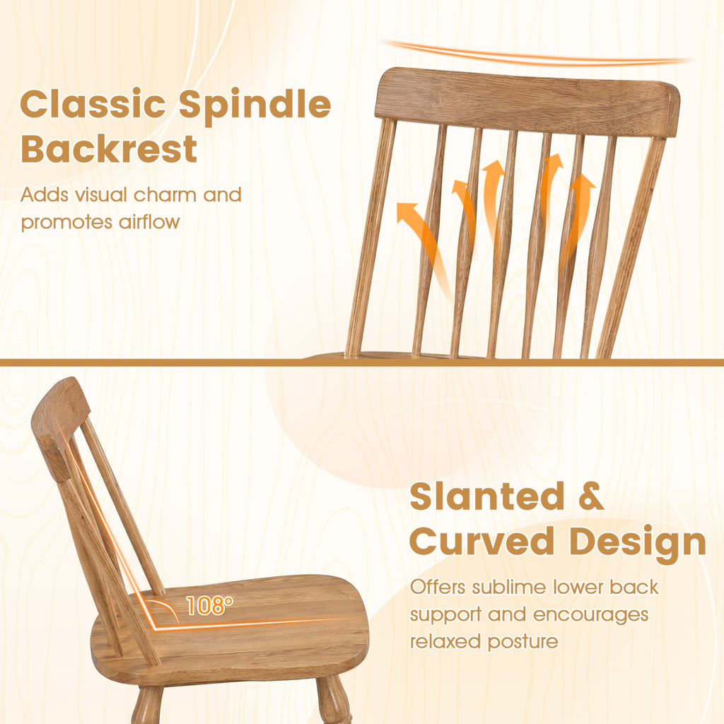 Windsor Dining Chairs Set of 4, Natural - Curved Spindle Back