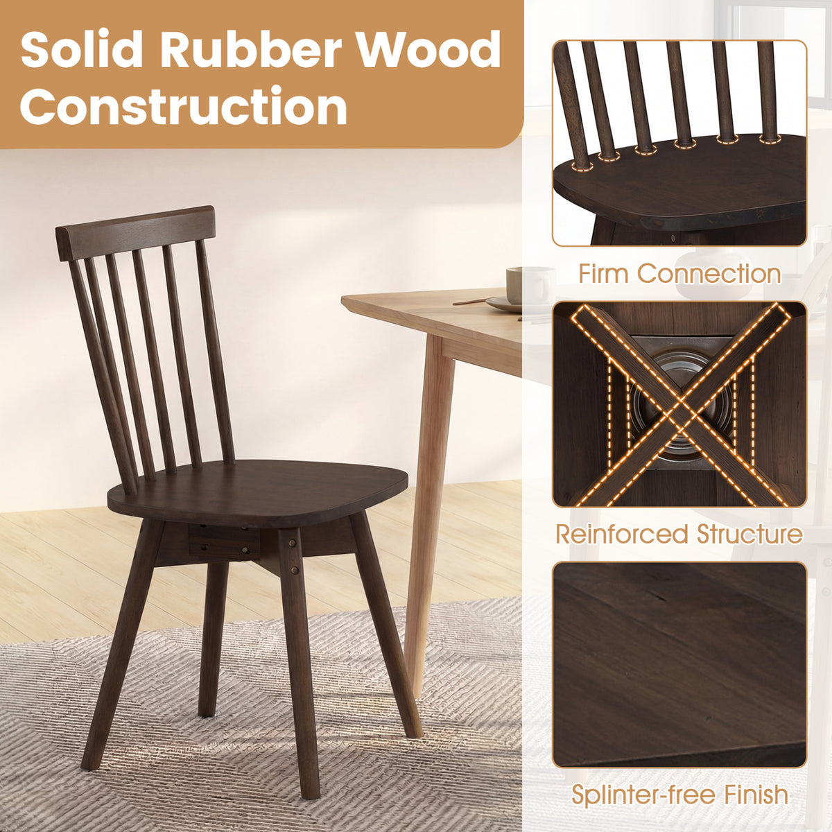 Windsor Dining Chairs Set of 2, Mid Century, Walnut