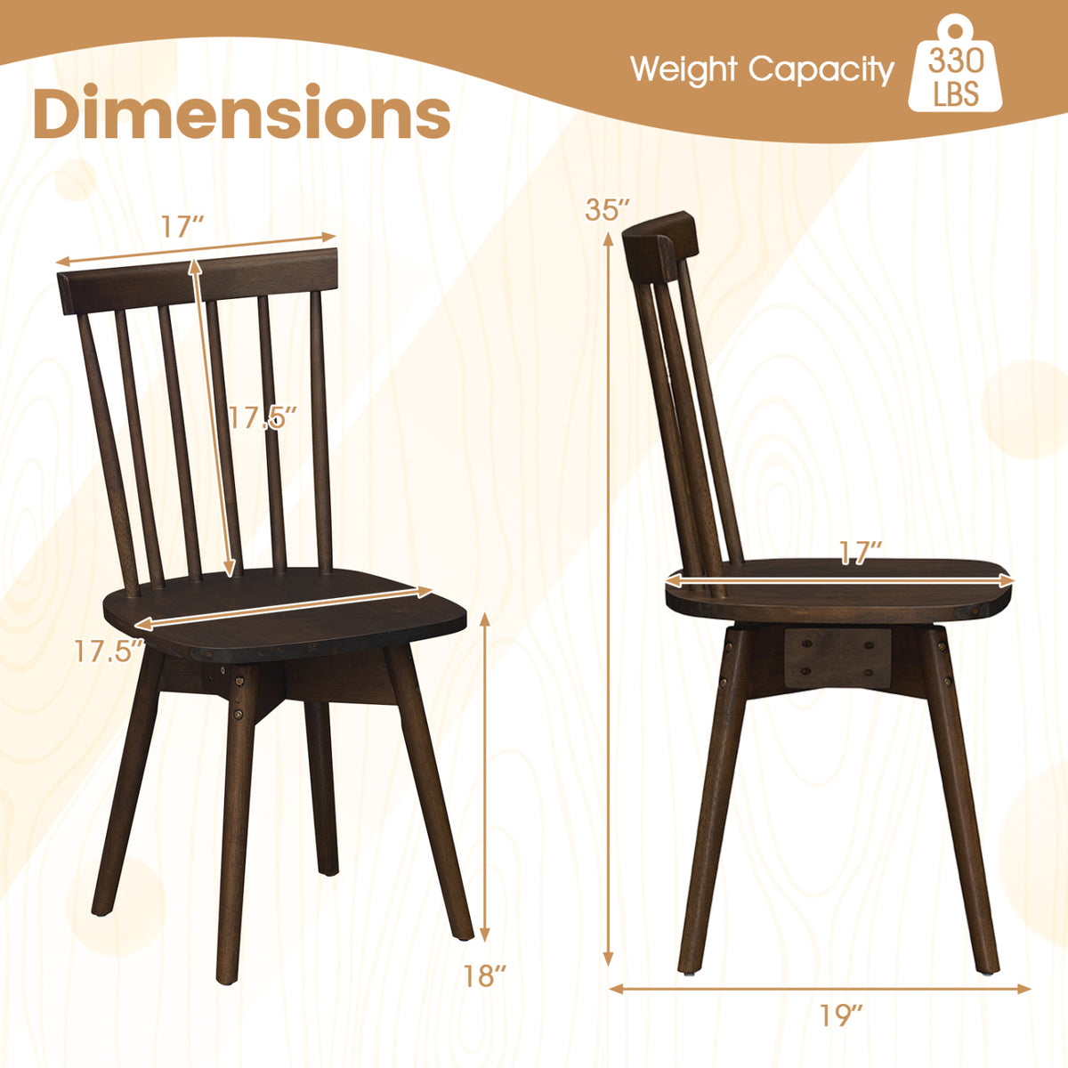 Windsor Dining Chairs Set of 2, Mid Century, Walnut