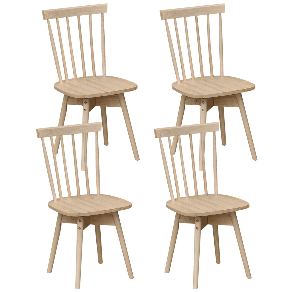 Windsor Dining Chairs Set of 4, Natural | Mid Century Rubber Wood