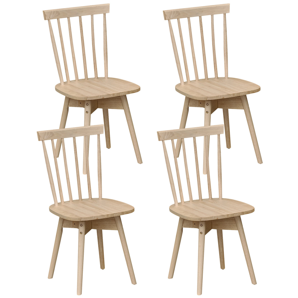 Windsor Dining Chairs Set of 4, Natural | Mid Century Rubber Wood