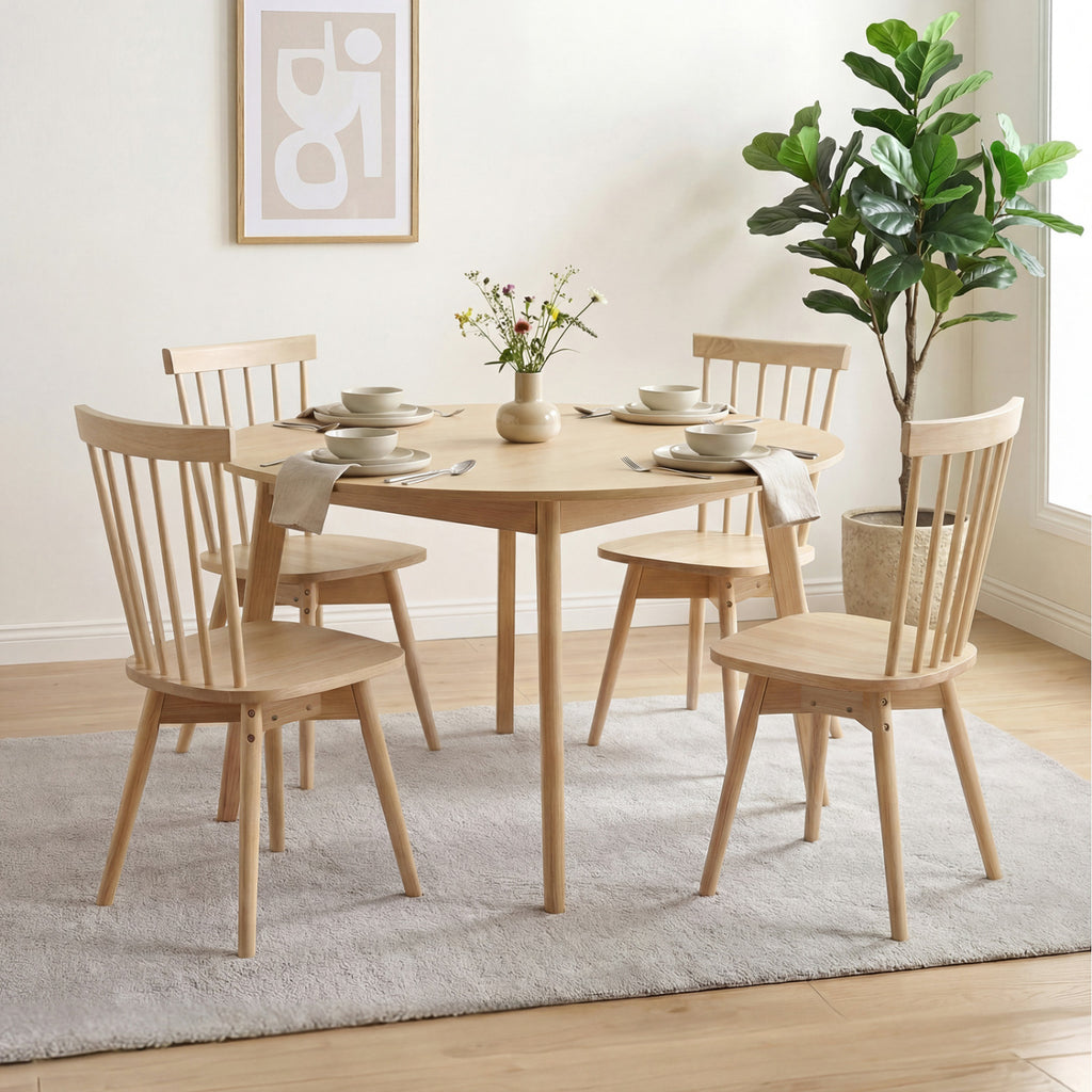 Windsor Dining Chairs Set of 4, Natural | Mid Century Rubber Wood