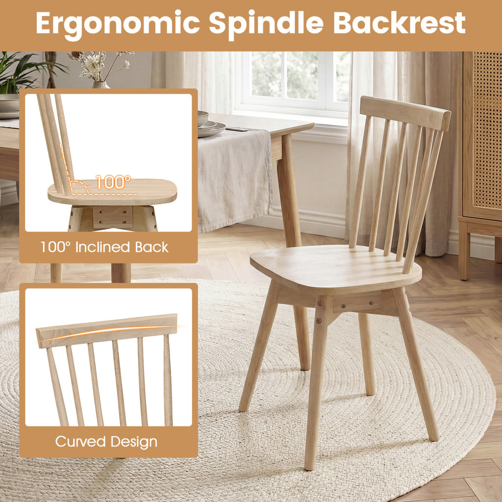 Windsor Dining Chairs Set of 4, Natural | Mid Century Rubber Wood