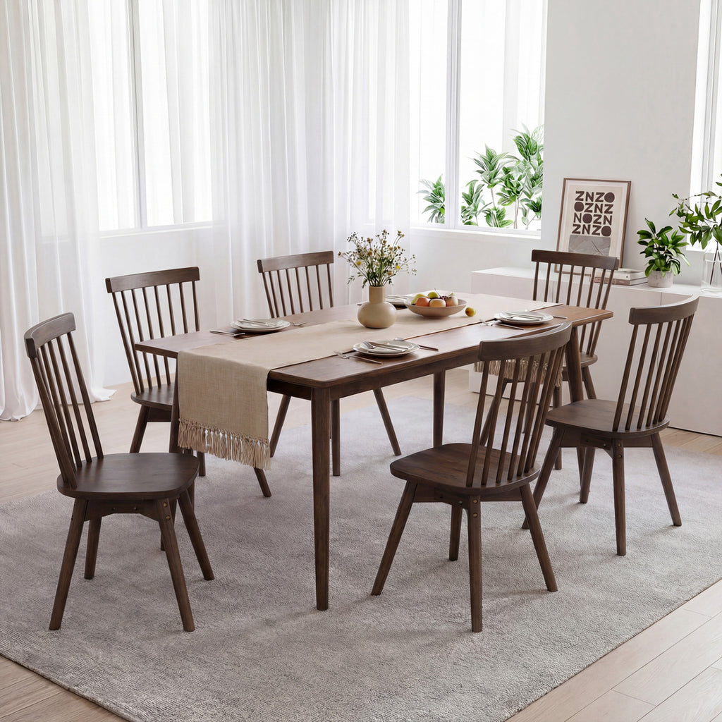 Mid Century Rubber Wood Dining Chairs Set of 4 with Swivel Seat - Walnut