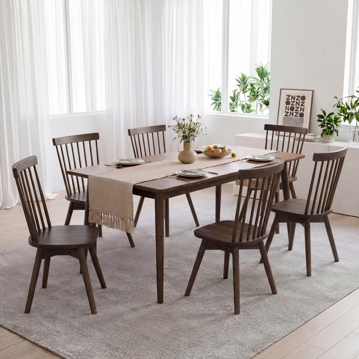Mid Century Rubber Wood Dining Chairs Set of 4 with Swivel Seat - Walnut