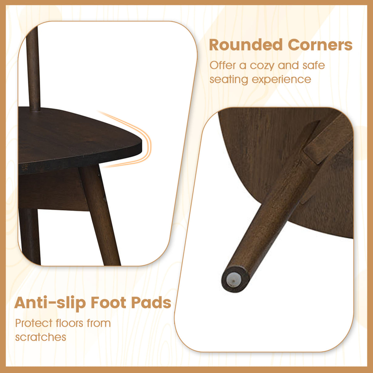 Mid Century Rubber Wood Dining Chairs Set of 4 with Swivel Seat - Walnut