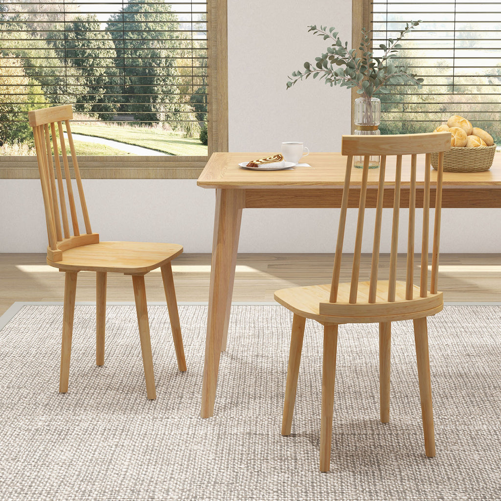 Dining Chairs Set of 2 - High Spindle Back, Natural Backrest
