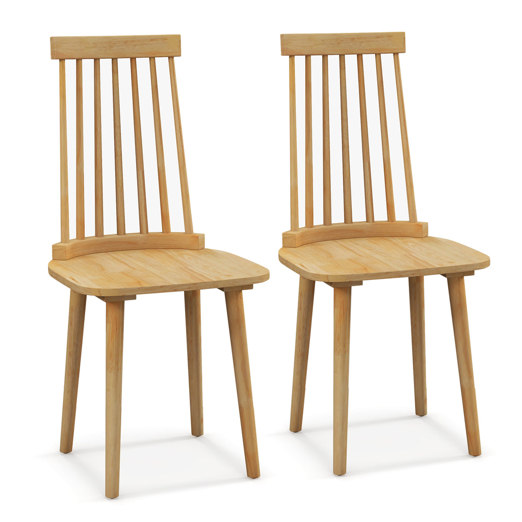 Dining Chair with Spindle Back, Ergonomic Seat – Set of 2, Natural