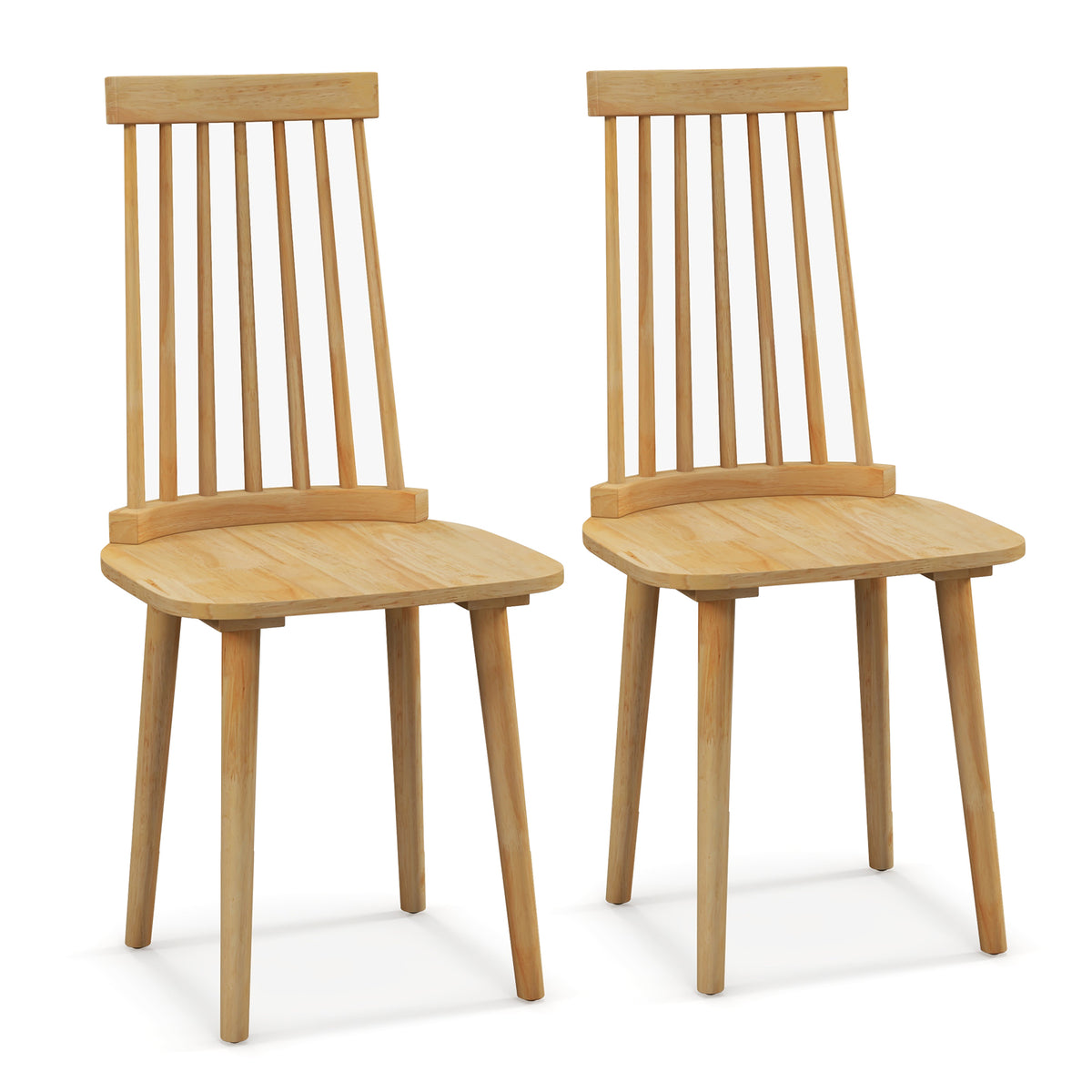 Dining Chair with Spindle Back, Ergonomic Seat – Set of 2, Natural