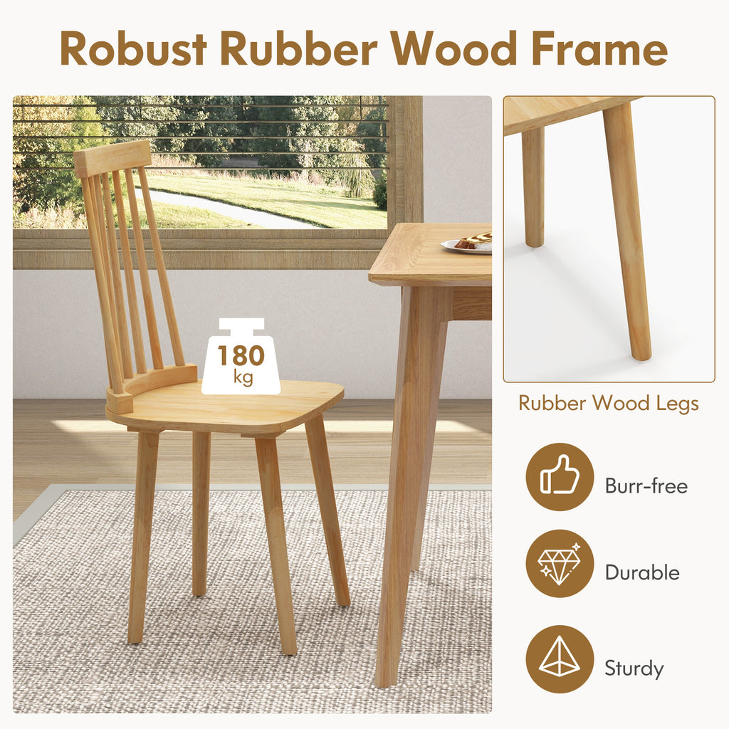 Dining Chairs Set of 2 - High Spindle Back, Natural Backrest