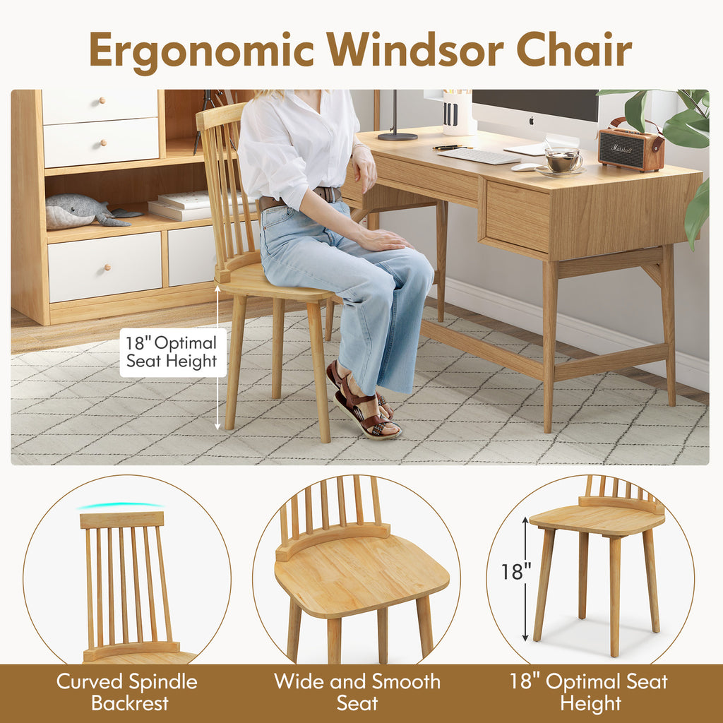 Dining Chairs Set of 2 - High Spindle Back, Natural Backrest