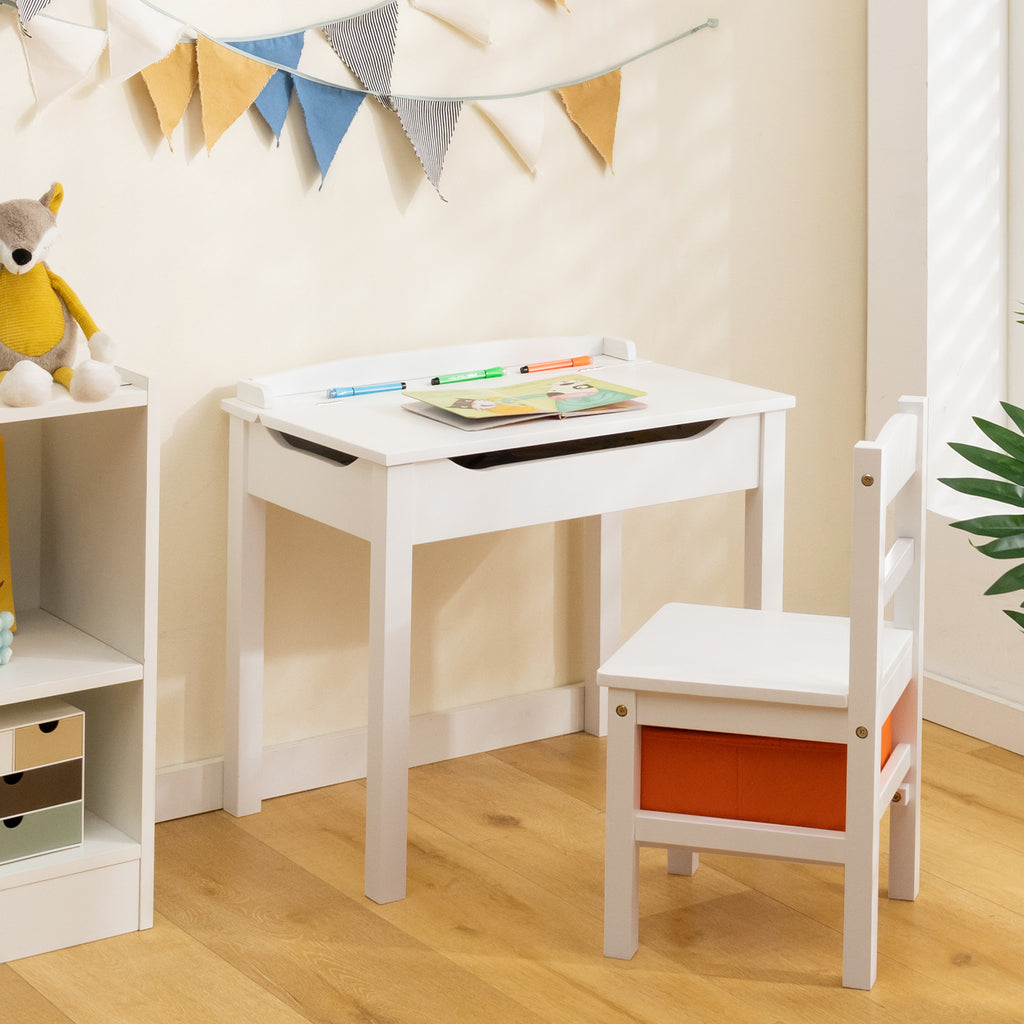 Kids Wood Activity Table and Chair Set with Storage - White Variation