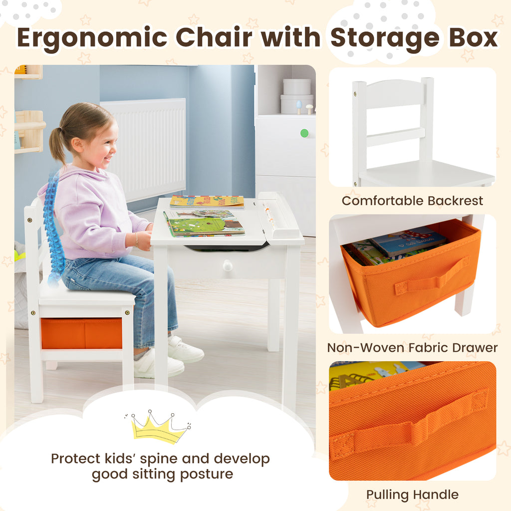 Kids Wood Activity Table and Chair Set with Storage - White Variation