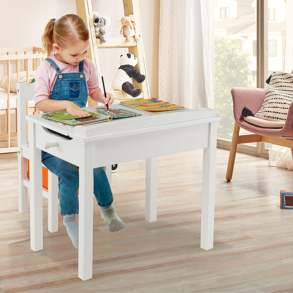 Kids Wood Activity Table and Chair Set with Storage - White Variation