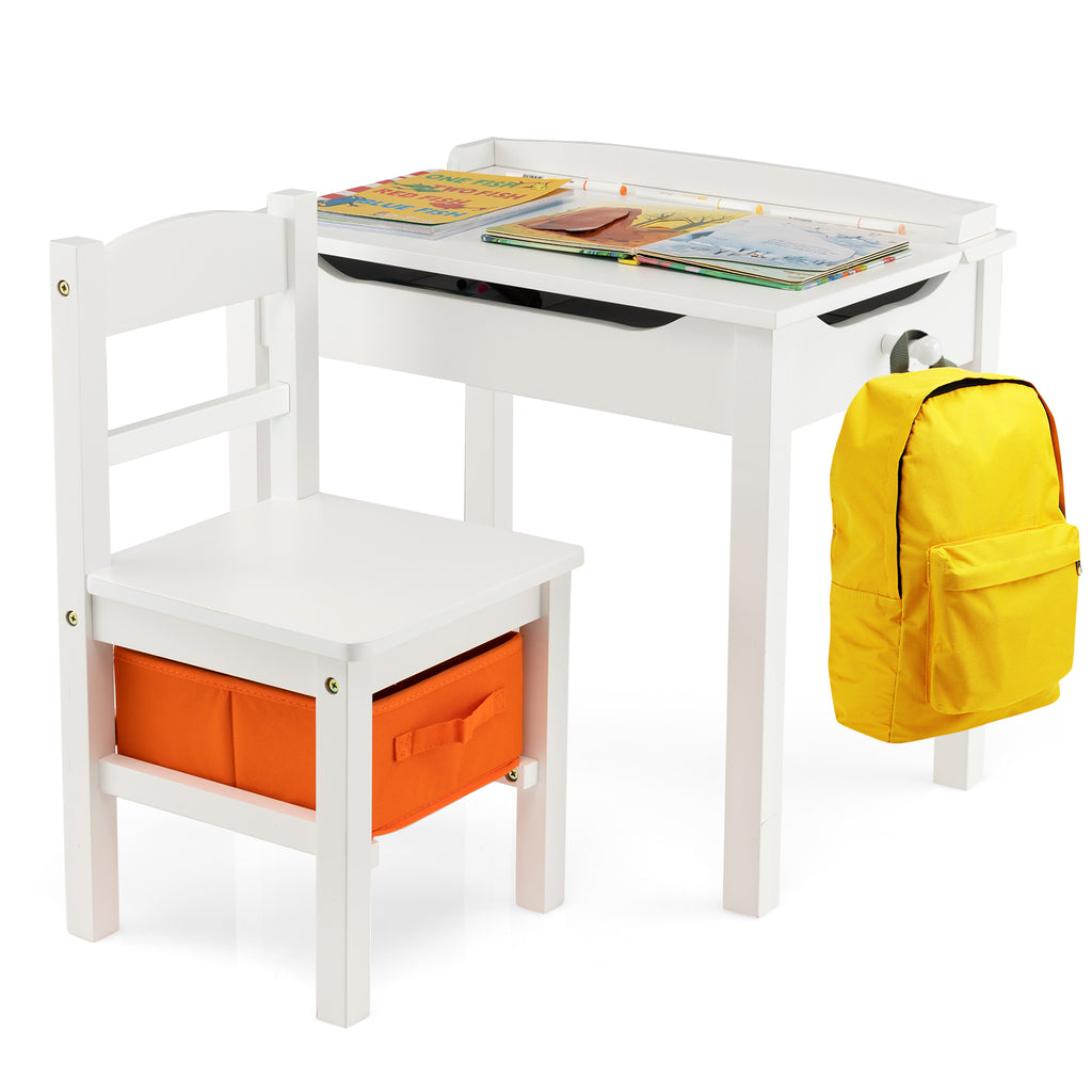 Kids Wood Activity Table and Chair Set with Storage - White Variation