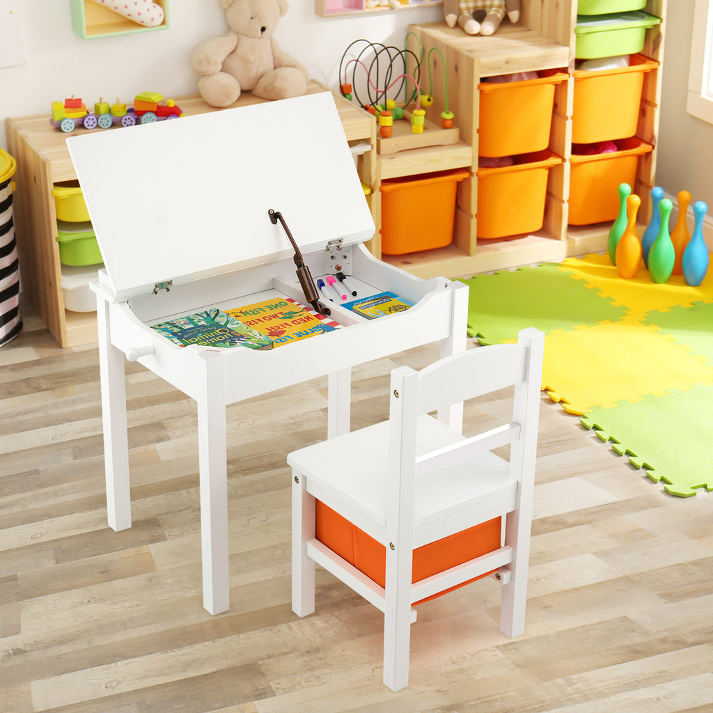 Kids Wood Activity Table and Chair Set with Storage - White Variation