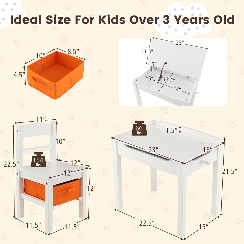 Kids Wood Activity Table and Chair Set with Storage - White Variation