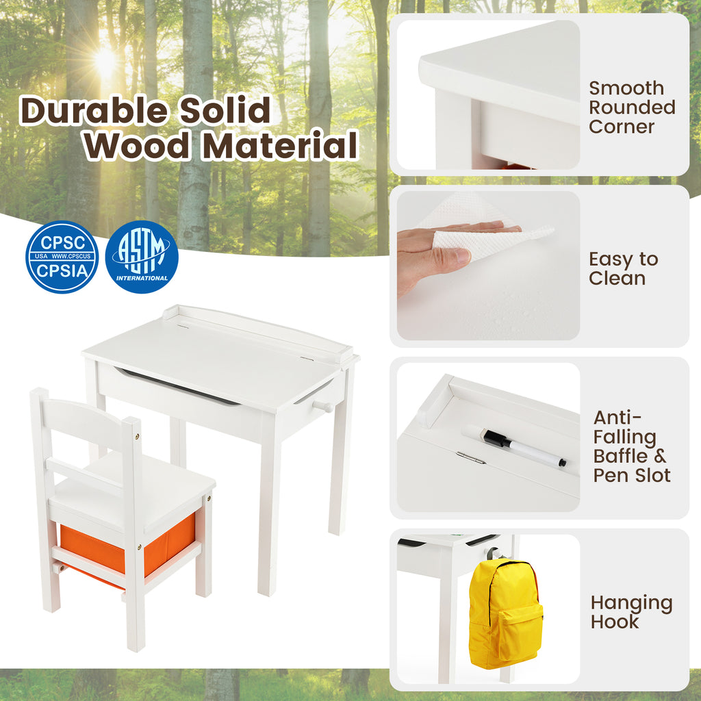 Kids Wood Activity Table and Chair Set with Storage - White Variation