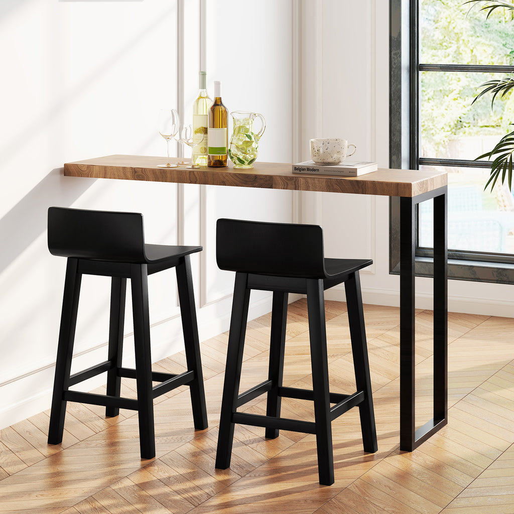 24" Wood Bar Stools Set of 2 - Black, Mid-Century Design