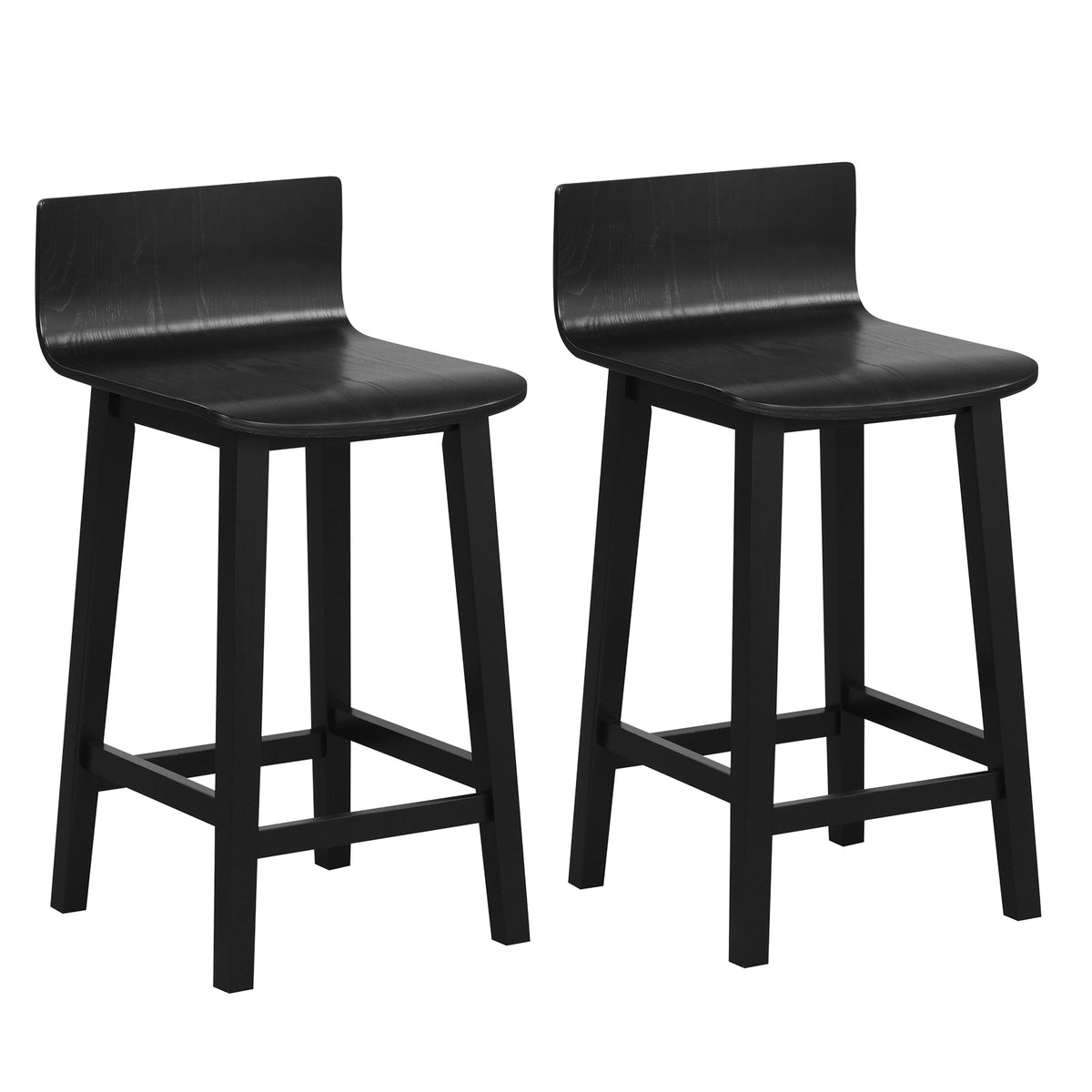 24" Wood Bar Stools Set of 2 - Black, Mid-Century Design