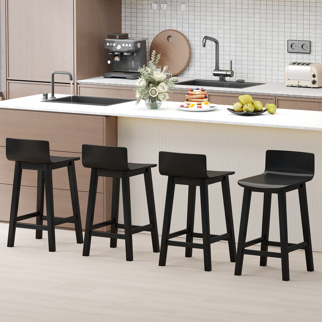 24" Wood Bar Stools Set of 2 - Black, Mid-Century Design