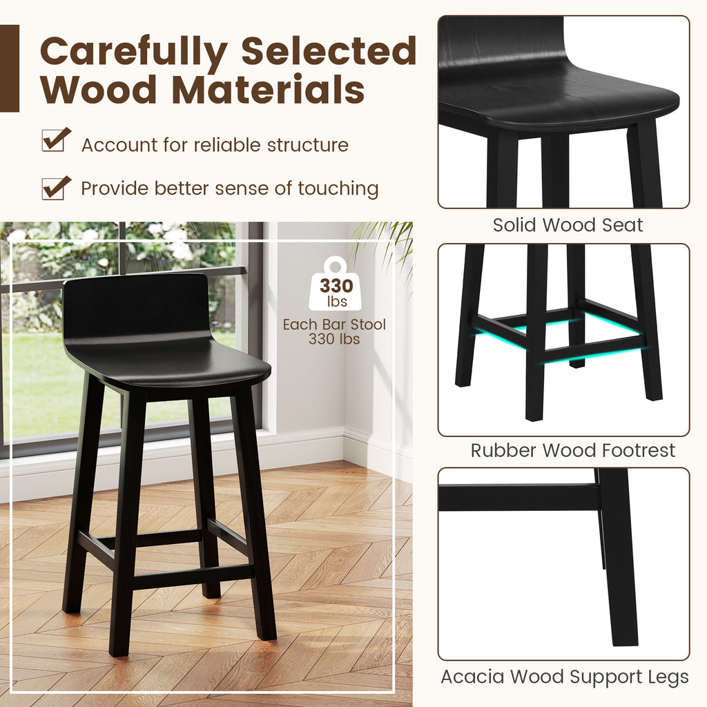 24" Wood Bar Stools Set of 2 - Black, Mid-Century Design
