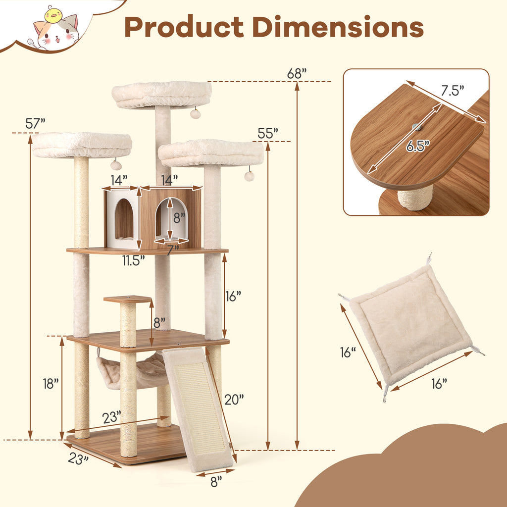 Natural 68-Inch Cat Tree with 3 Padded Perches Condo & Sisal Posts - Variation of THIS listing