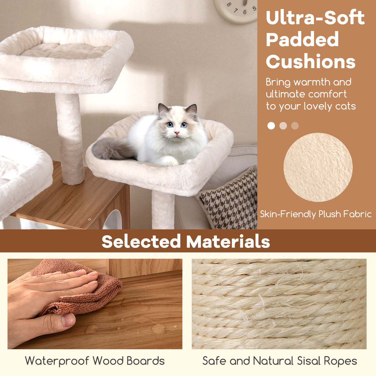 Natural 68-Inch Cat Tree with 3 Padded Perches Condo & Sisal Posts - Variation of THIS listing