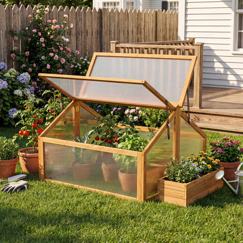 Wood Cold Frame Greenhouse with Transparent Roof – Style 2, Orange