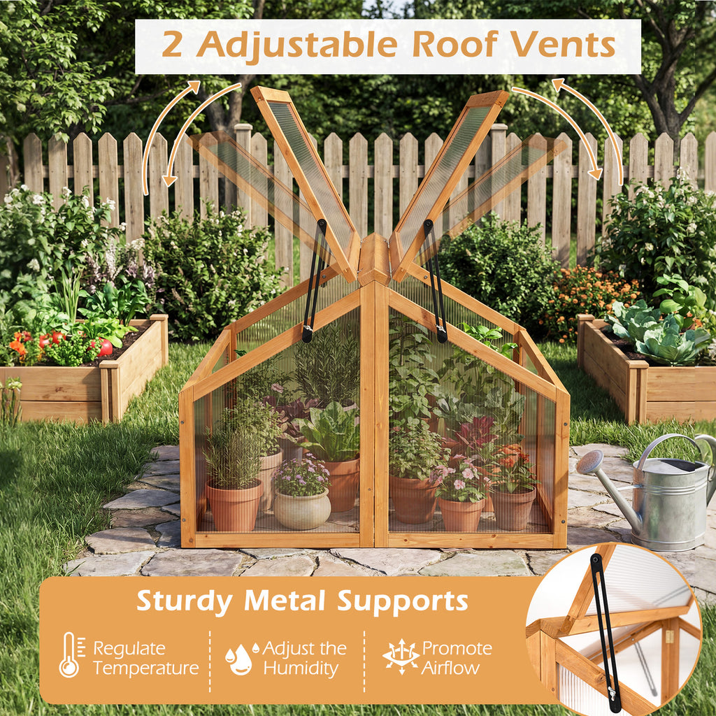 Wood Cold Frame Greenhouse with Transparent Roof – Style 2, Orange
